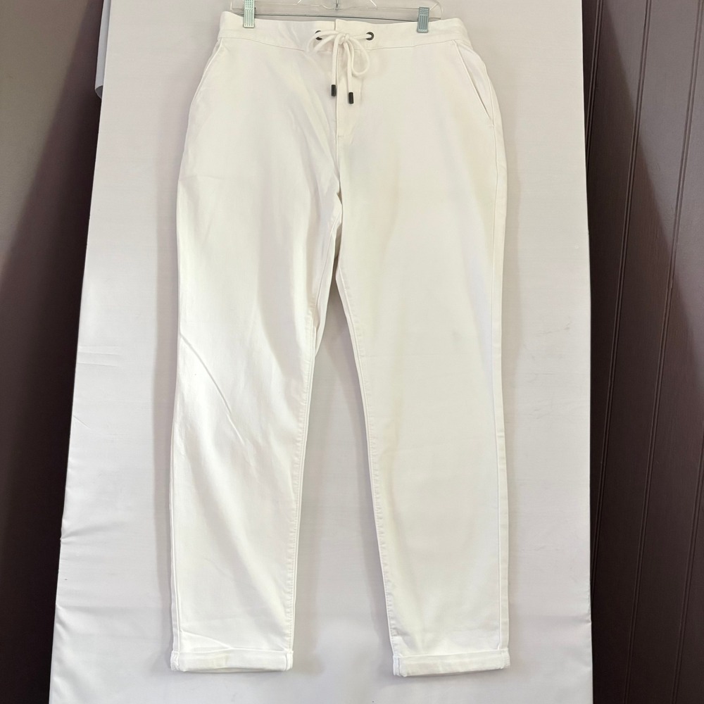 PAIGE Mayslie Jogger White Denim Pants Drawstring Waist Cuffed Size 36